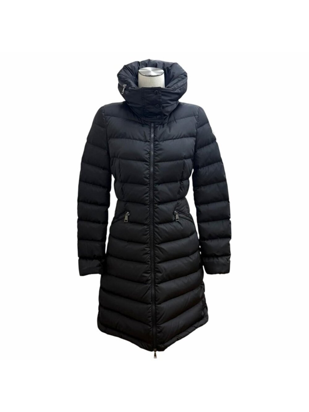 Moncler Flammette Hood Logo Patch Zip UP Down Coat Black 00